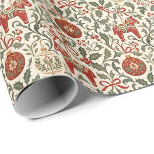 Vintage Noordse Dala-paardenkerstbal Cadeaupapier
