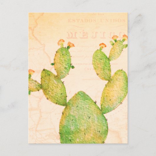 Vintage Nopal Cactus Waterverf Briefkaart (Voorkant)