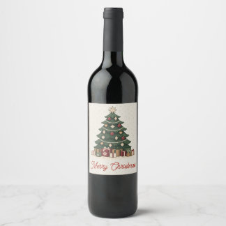 Vintage Nordic Christmas Tree Holiday Party Wijn Etiket