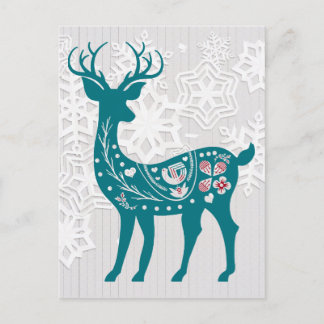 Vintage Nordic Elk Deer met Snowflakes Holiday Briefkaart
