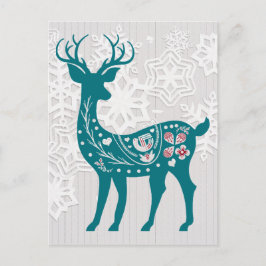 Vintage Nordic Elk Deer met Snowflakes Holiday Briefkaart