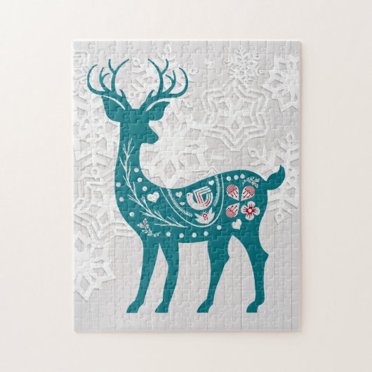 Vintage Nordic Elk Deer met Snowflakes Legpuzzel (Verticaal)