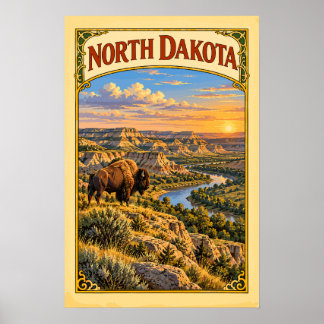 Vintage North Dakota Theodore Roosevelt Nationaal Poster
