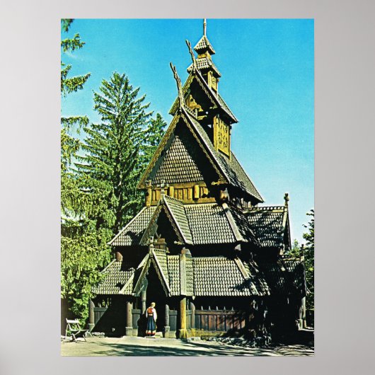 Vintage Norway, Stave Church Poster (Voorkant)