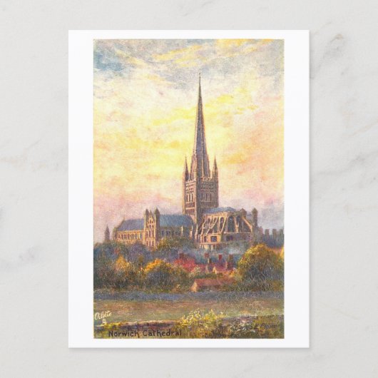 Vintage Norwich Cathedral Briefkaart (Voorkant)