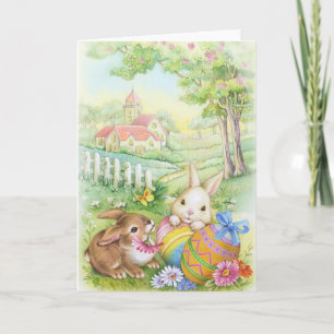 Vintage, nostalgic Easter bunnies Feestdagen Kaart
