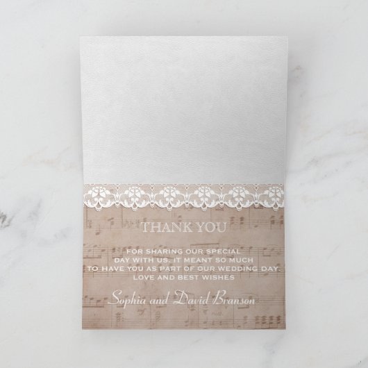 Vintage Notenblad & Kanten Huwelijksdankjewel Bedankkaart (Binnen)