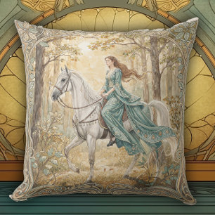 Vintage Nouveau Dame op paard Kussen