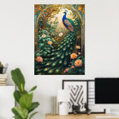 Vintage Nouveau Revival Peacock Window Poster (Thuiskantoor)