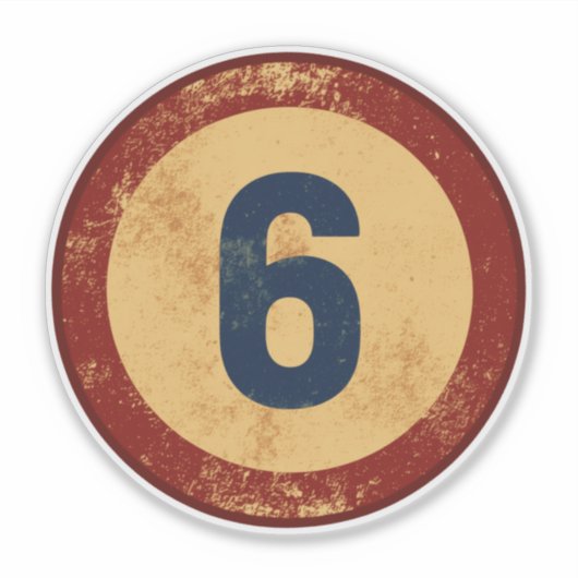 Vintage Nummer 6 met Afgewerkte Look Sticker (Voorkant)
