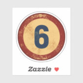 Vintage Nummer 6 met Afgewerkte Look Sticker (Vel)
