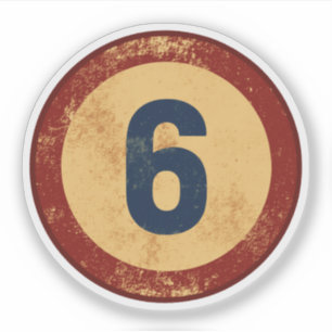 Vintage Nummer 6 met Afgewerkte Look Sticker