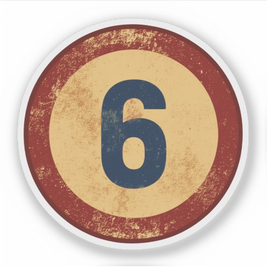Vintage Nummer 6 met Afgewerkte Look Sticker (Voorkant)