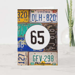 Vintage nummerplaten voor 65ste verjaardag kaart