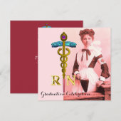 VINTAGE NURSE en Gold Caduceus Emblem Afstuderen Kaart (Voorkant / Achterkant)