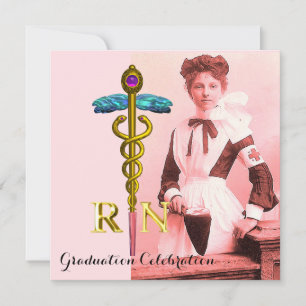 VINTAGE NURSE en Gold Caduceus Emblem Afstuderen Kaart