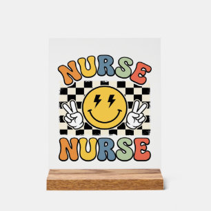 Vintage Nurse Smiley Checkerboard Shirt Design_1 Acryl Bord