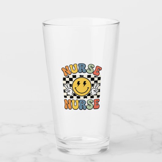 Vintage Nurse Smiley Checkerboard Shirt Design_1 Glas (Voorkant)