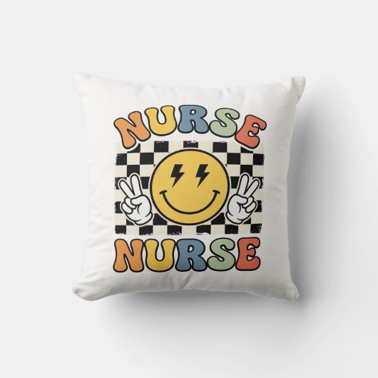 Vintage Nurse Smiley Checkerboard Shirt Design_1 Kussen (Voorkant)