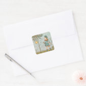 Vintage Nursery Rhyme Illustration Boy Bow Arrow Vierkante Sticker (Envelop)