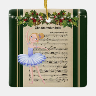 Vintage Nutcracker Sheet Music Blond Ballerina Keramisch Ornament