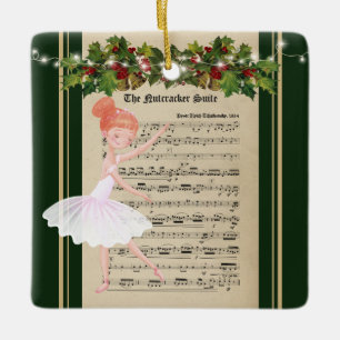 Vintage Nutkraker Sheet Music en Ballerina Keramisch Ornament
