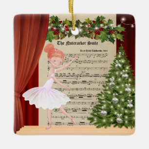 Vintage Nutkraker Sheet Music en Ballerina Keramisch Ornament