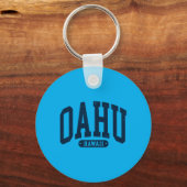 Vintage Oahu Hawaï souvenir gebogen tekst heren Sleutelhanger (Voorkant)