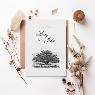 Vintage Oak Tree Elegant Save the Date Invitation Kaart