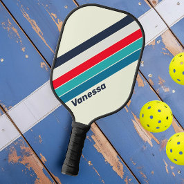 Vintage Oceaan Gestreepte met Naam Pickleball Paddle
