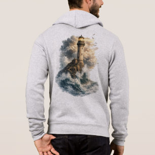 Vintage Oceaan Vuurtoren Achterop Bedrukt Ritsslui Hoodie