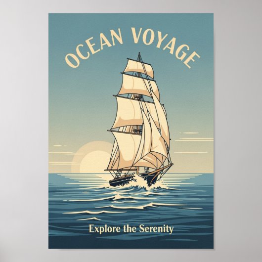 Vintage Oceaan Zeilboot Poster Print (Voorkant)