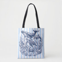 Vintage Oceaanleven Blauwe Streep Nautilus