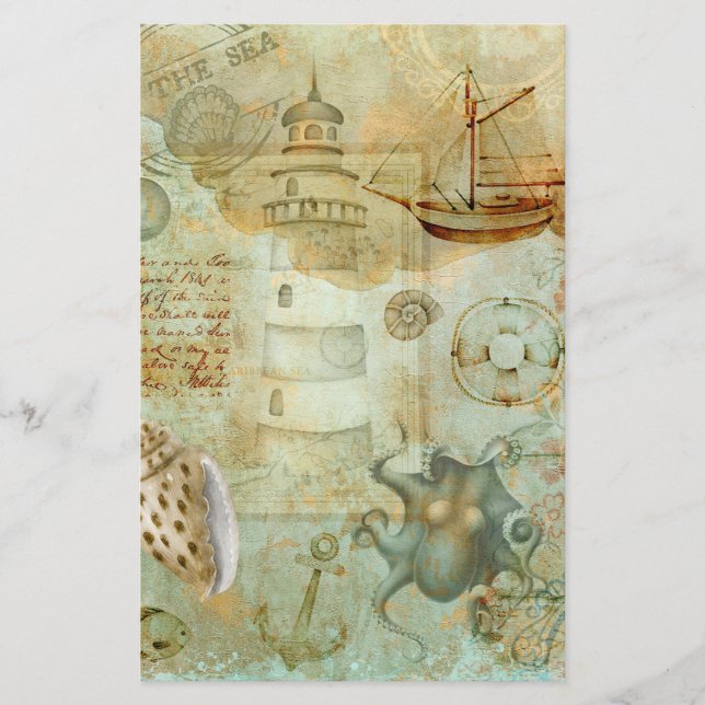 Vintage oceaanleven decoupage scrapbookpapier (Voorkant)
