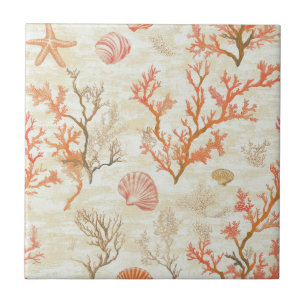 Vintage Oceaanschelp Koraal Zeester Beige Ivoor Tegeltje
