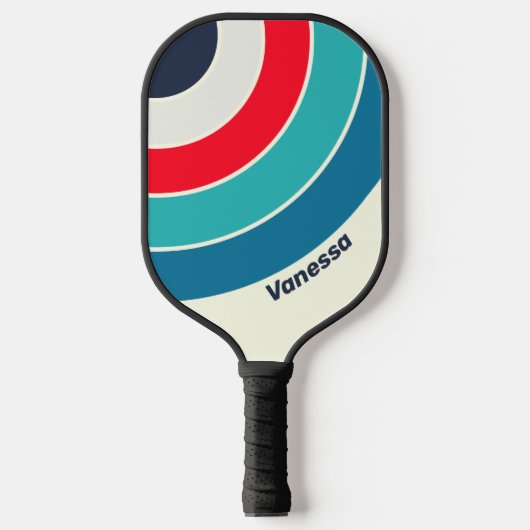 Vintage Ocean Circle Streep met Naam Pickleball Paddle (Voorkant)
