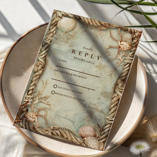 Vintage Ocean Depths Nautical Wedding RSVP Kaartje