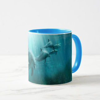 Vintage Ocean Dolphins Swimming  Mok
