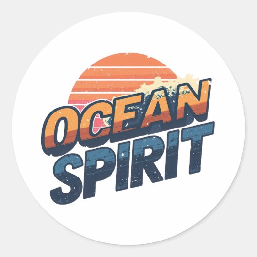 Vintage "Ocean Spirit" Beach Vibe Ronde Sticker (Voorkant)