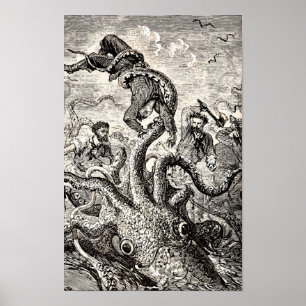 Vintage Octopus Inktvis Zeeleven Zeiler Poster