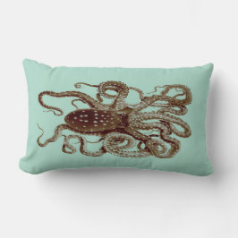 vintage octopus kussen - blauw en bruin