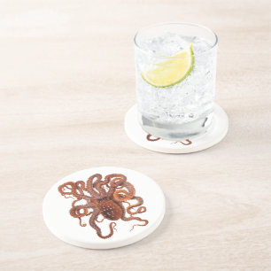 Vintage Octopus Macropus, Mariene Waterdieren Zandsteen Onderzetter