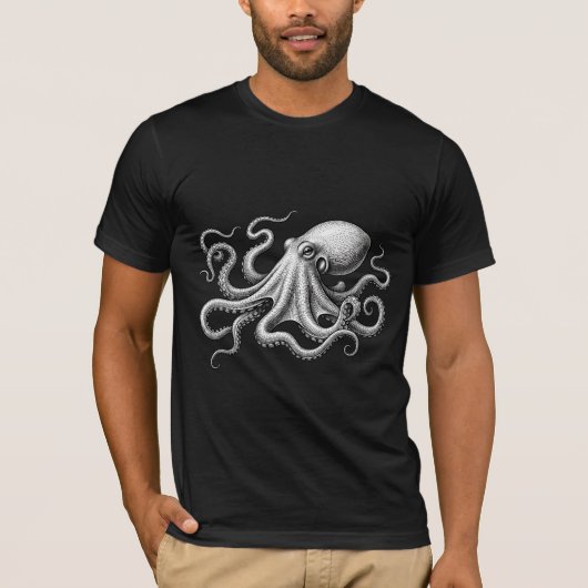 Vintage Octopus Nautical Fantasy Art T-shirt (Voorkant)
