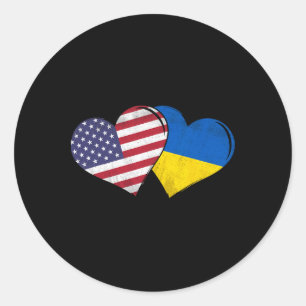 Vintage Oekraine - Amerikaanse Vlag Hart Voor Oekr Ronde Sticker