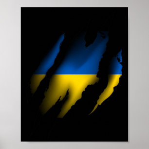Vintage Oekraïne vlag met tijgerkrab gescheurd Ukr Poster