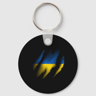 Vintage Oekraïne vlag met tijgerkrab gescheurd Ukr Sleutelhanger