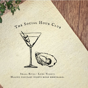 Vintage Oester & Cocktail Illustratie Branding Rubberstempel