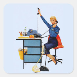 Vintage Office Retro Working Woman Art Vierkante Sticker