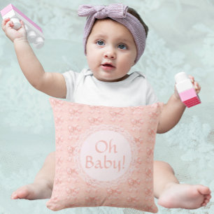 Vintage Oh Baby Perzik Bloemen Toile Strikken  Kussen