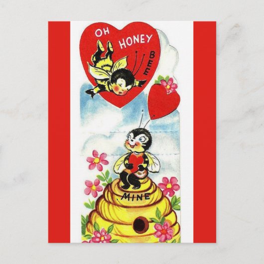 Vintage Oh Honey Bee Mine Valentijn Briefkaart (Voorkant)